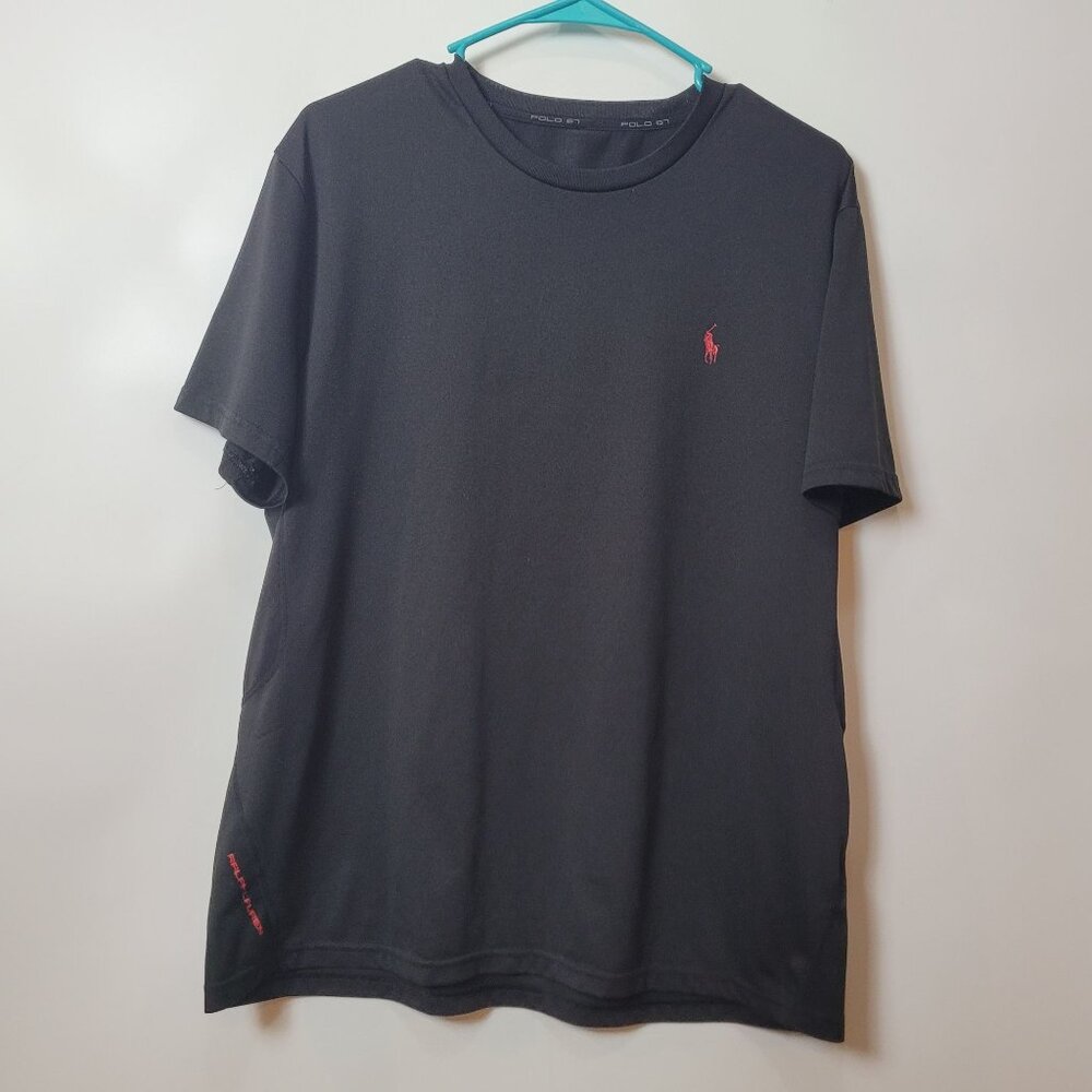 Polo Ralph Lauren Black Crewneck T-Shirt With Red Logo Embroidery & Side Text De
